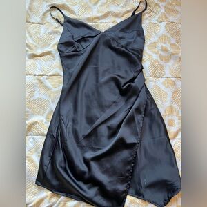 Altar’d State Black Satin Dress with Slit